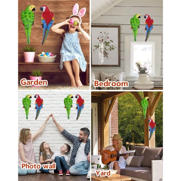 2Pcs Realistic Parrot With Palm Tree Jungle Garden Statues for Pool Hawaiian - Picture 5 of 7